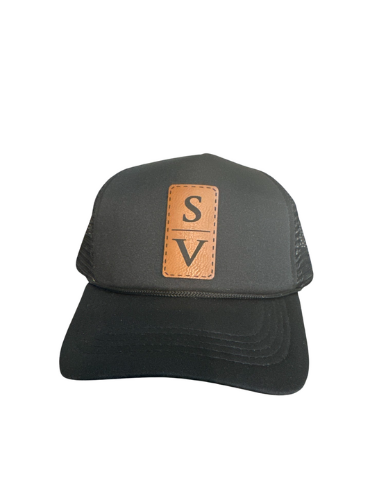 Black SV logo foam trucker adjustable hat