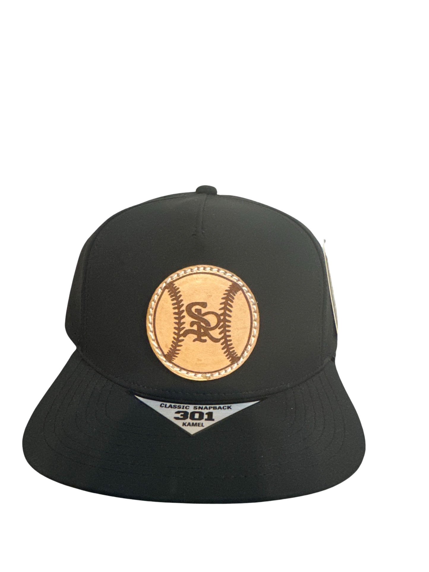 SR baseball logo leather patch black 5 panel adjustable hat