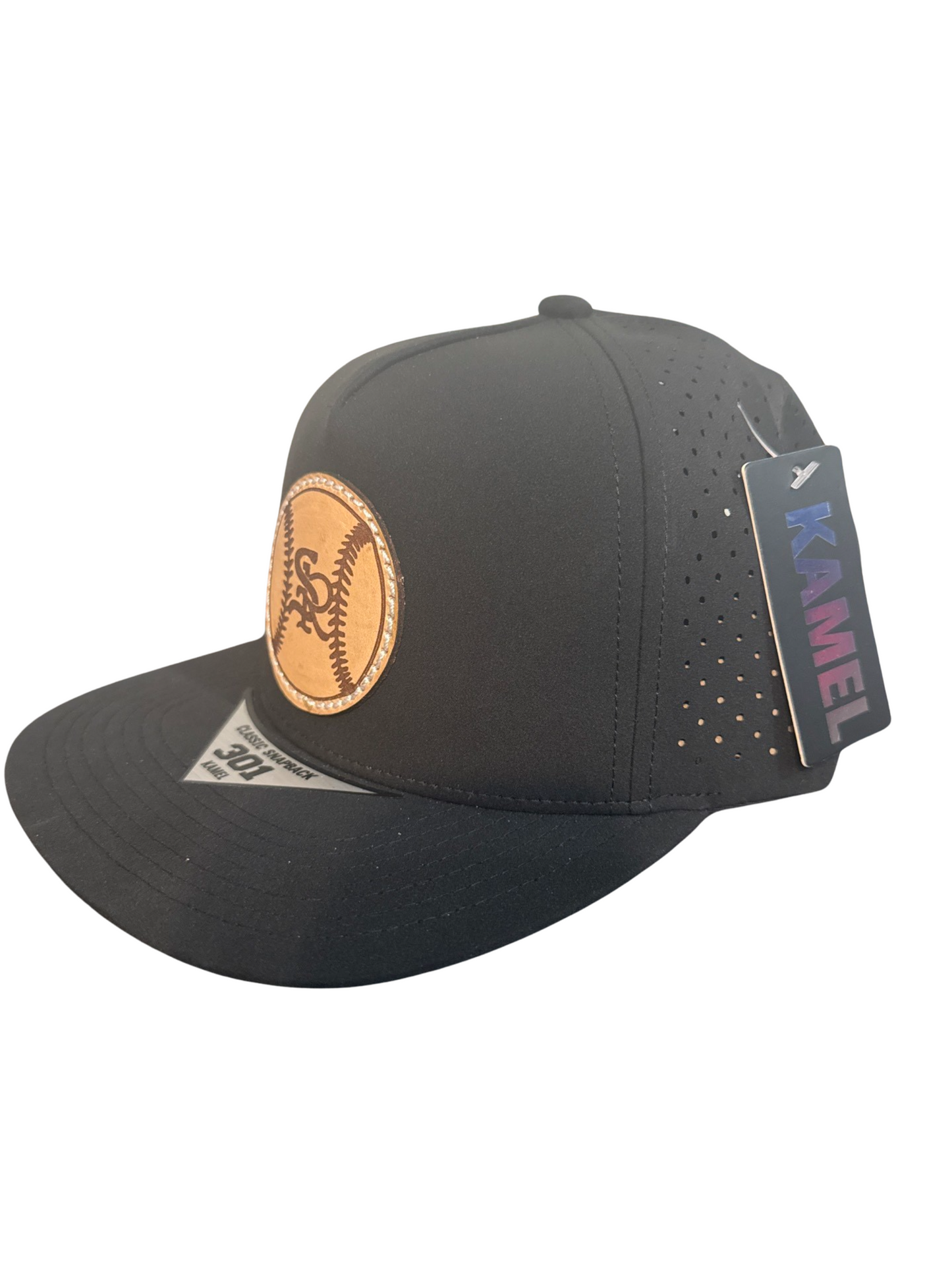 SR baseball logo leather patch black 5 panel adjustable hat